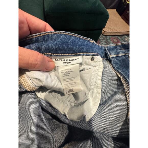 PAIGE Sarah Straight Crop Jeans Size 31 high rise raw distressed hem - Picture 6 of 6